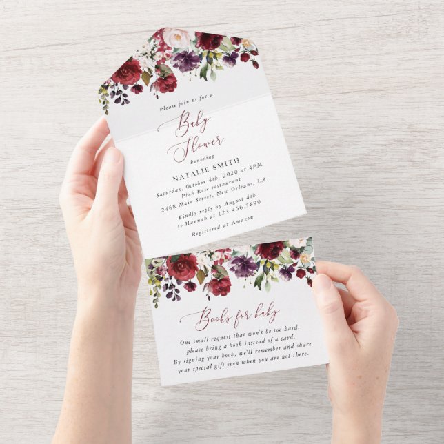 Burgundy Flowers, Rosa Flowers, Boho, Baby Shower (Tearaway)