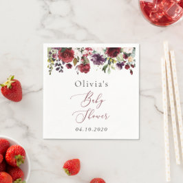 Burgundy Flowers, Rosa Flowers, Boho, Baby Shower Pappersservett