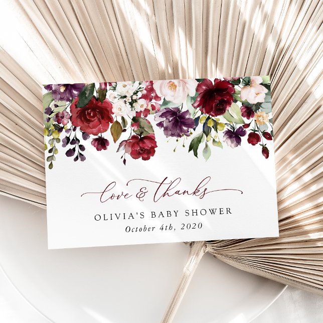 Burgundy Flowers, Rosa Flowers, Boho, Baby Shower Tack Kort (Skapare uppladdad)