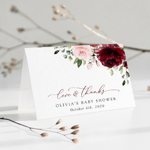 Burgundy Flowers, Rosa Flowers, Boho, Baby Shower Tack Kort