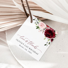 Burgundy Flowers, Rosa Flowers, Boho, Birthday Gåvor Etiketter
