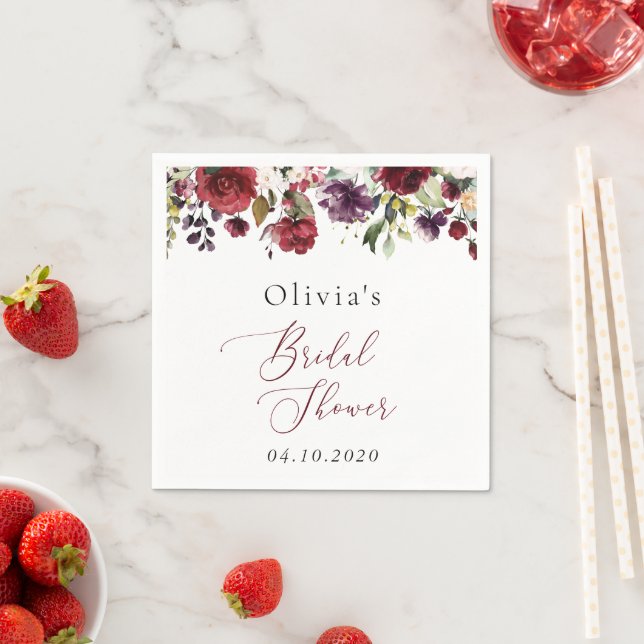 Burgundy Flowers, Rosa Flowers, Boho Möhippa Pappersservett (Insitu)