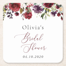 Burgundy Flowers, Rosa Flowers, Boho Möhippa Underlägg Papper Kvadrat