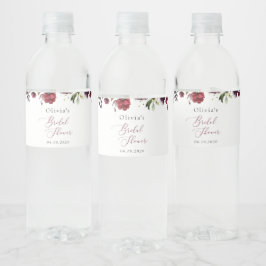 Burgundy Flowers, Rosa Flowers, Boho Möhippa Vattenflaskor Etikett