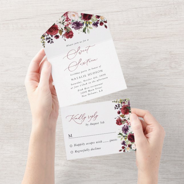 Burgundy Flowers, Rosa Flowers, Boho, Sweet 16 (Tearaway)