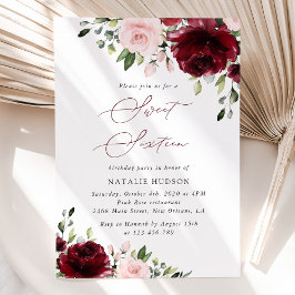 Burgundy Flowers, Rosa Flowers, Boho, Sweet 16 Inbjudningar