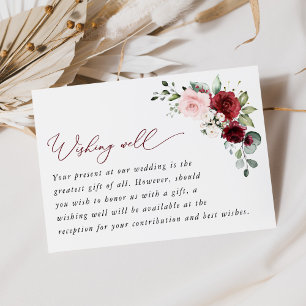 Burgundy Flowers, Rosa Flowers, Boho, Wishing well Tilläggskort