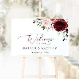 Burgundy Flowers, Rosa Flowers, Bröllop Welcome Poster