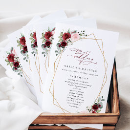 Burgundy Flowers, Rosa Flowers, Bröllopsprogram