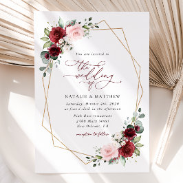 Burgundy Flowers, Rosa Flowers, Greenery, Bröllop Inbjudningar