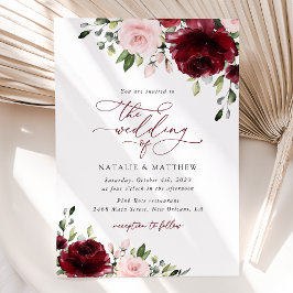 Burgundy Flowers, Rosa Flowers, Greenery, Bröllop Inbjudningar