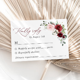 Burgundy Flowers, Rosa Flowers, Greenery, Bröllop OSA Kort