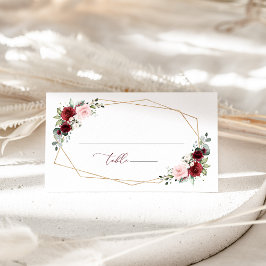 Burgundy Flowers, Rosa Flowers, Greenery, Bröllop Placeringskort