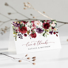 Burgundy Flowers, Rosa Flowers, Greenery, Bröllop Tack Kort