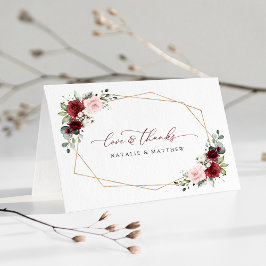 Burgundy Flowers, Rosa Flowers, Greenery, Bröllop Tack Kort
