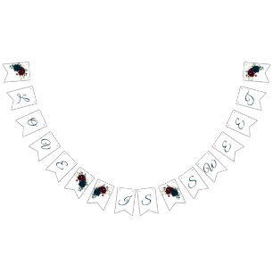 Burgundy & Flowers Rustic Wood Bröllop Vimplar