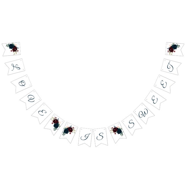 Burgundy & Flowers Rustic Wood Bröllop Vimplar (Alla)