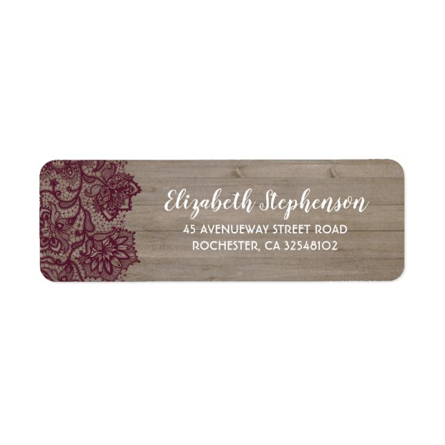 Burgundy Flowers Snöre Rustic Returadress Etikett (Framsidan)