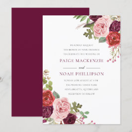 Burgundy Flowers Tropical Elegant bröllop Inbjudan