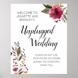 Burgundy Flowers Unplugged Bröllop Ceremony Poster