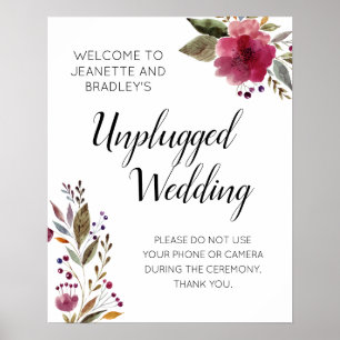 Burgundy Flowers Unplugged Bröllop Ceremony Poster