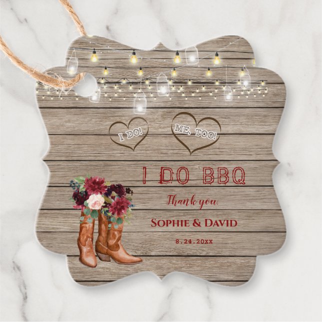 Burgundy Flowers Westernare CowboyBoots I DO BBQ Gåvor Etiketter (Framsida)