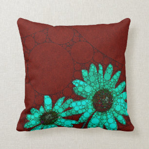 Burgundy fluorescerande turkosblommor kudde