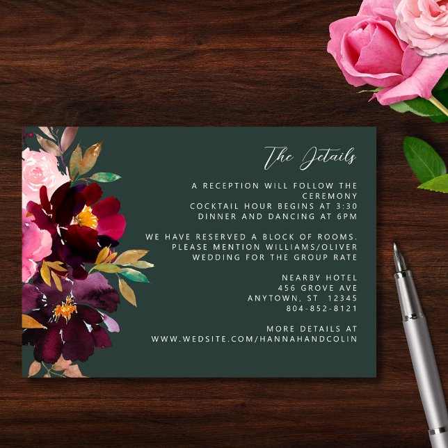 Burgundy Forest Grönt  Blommigt Vattenfärg Tilläggskort (Skapare uppladdad)