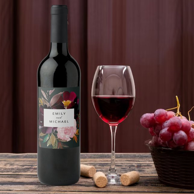 Burgundy Forest Grönt  Blommigt Vattenfärg Vinflaska Etikett (Skapare uppladdad)