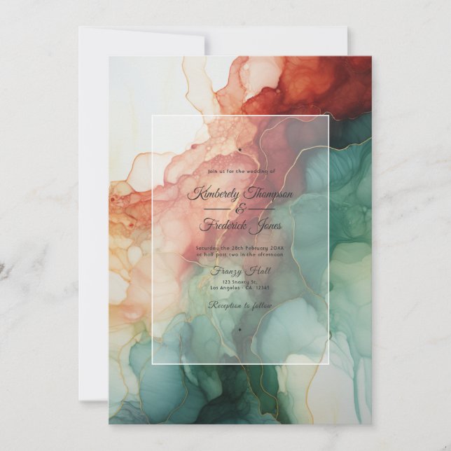 Burgundy, Forest Grönt och Charcol Bläck Bröllop Inbjudningar (Framsida)