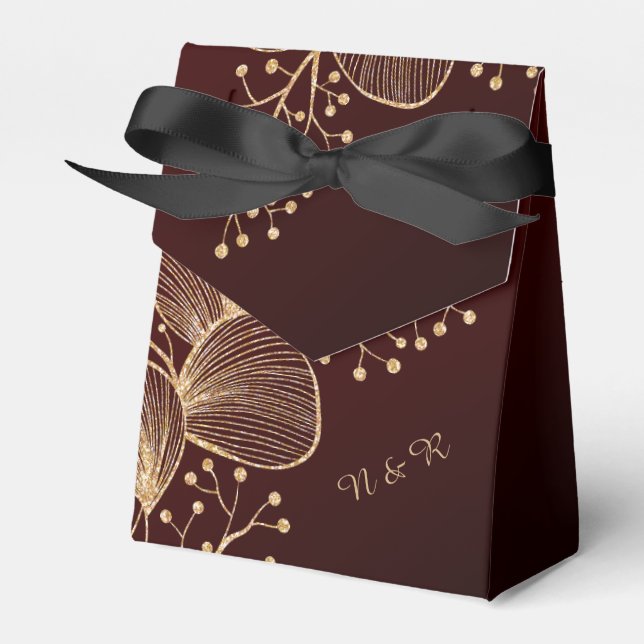 Burgundy & Förgylld Blommig Elegant Bröllop Presentaskar (Framsidan Sidan)