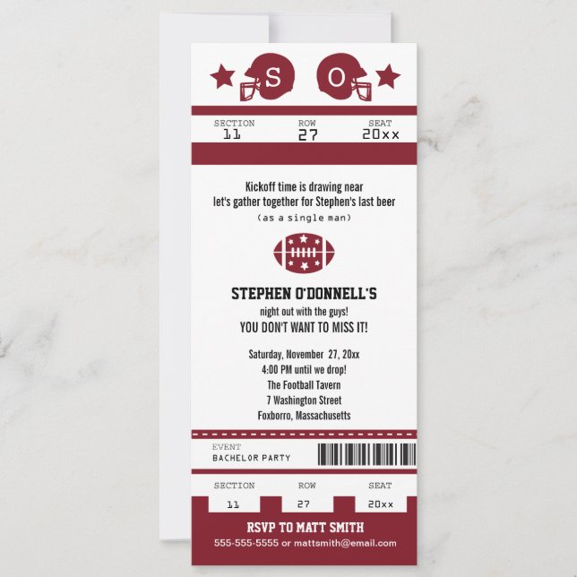 Burgundy Fotboll Biljett Sällskapsresa Inbjudan (Framsida)