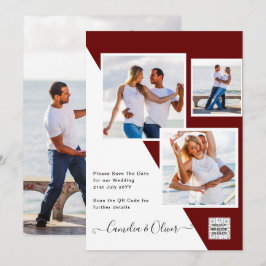 Burgundy FOTO Bröllopsinbjudan QR-kod Spara datum Inbjudningar