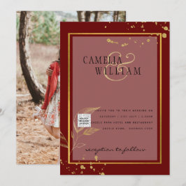 Burgundy FOTO Bröllopsinbjudan QR-kod Spara datum Inbjudningar