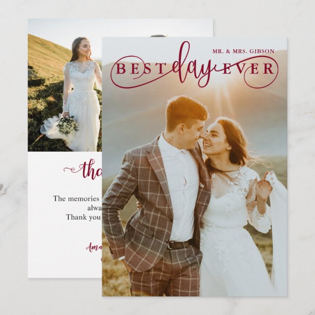 Burgundy-foto med enkel Snyggt, varannan dag än nå Tack Kort (Fram/baksida)