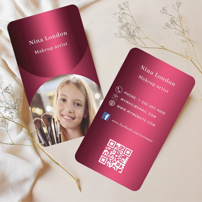 Burgundy fotoarch Qr-kod Facebook Visitkort (Skapare uppladdad)