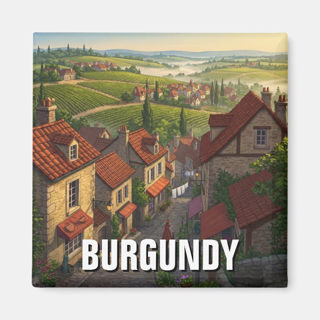 Burgundy Frankrike Travel Magnet (Framsidan)