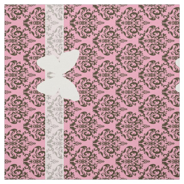 Burgundy Frosted Orchid Damask with Butterfly Tyg (Provkarta)