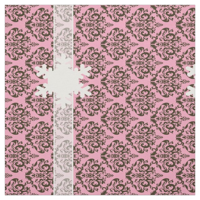 Burgundy Frosted Orchid Damask with Snowflake Tyg (Provkarta)