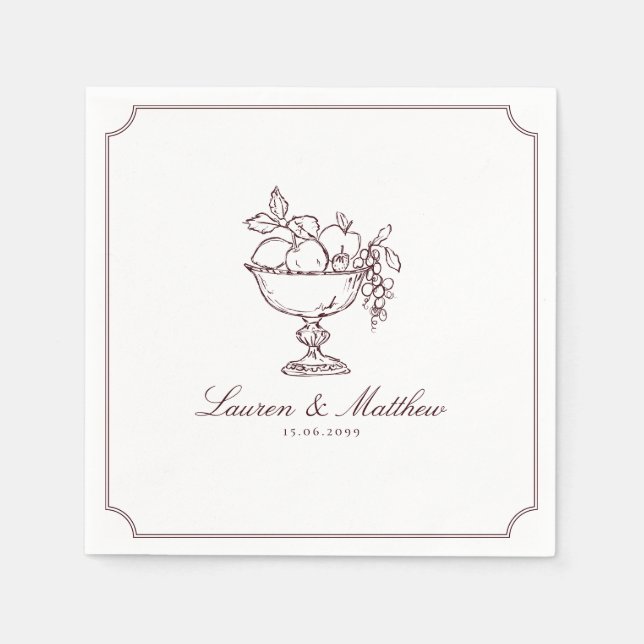 Burgundy Fruit Bowl Frame Wedding Napkins Pappersservett (Framsidan)