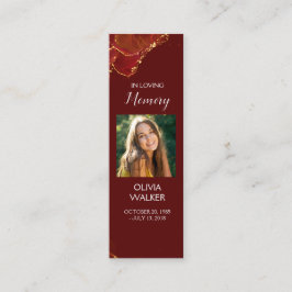 Burgundy Funeral Bookmark, Funeral Keepsakkort Mini Visitkort