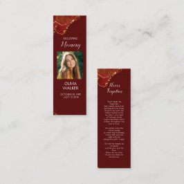 Burgundy Funeral Bookmark, Funeral Keepsakkort Mini Visitkort