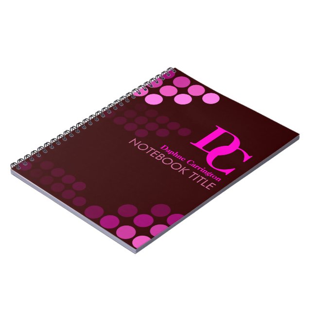 Burgundy Funky Rosa Dots Monogram bärbar dator Anteckningsbok Med Spiral (Vänstra Sidan)