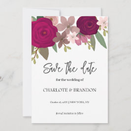 Burgundy Garden Flowers Bröllop spara datum Inbjudningar