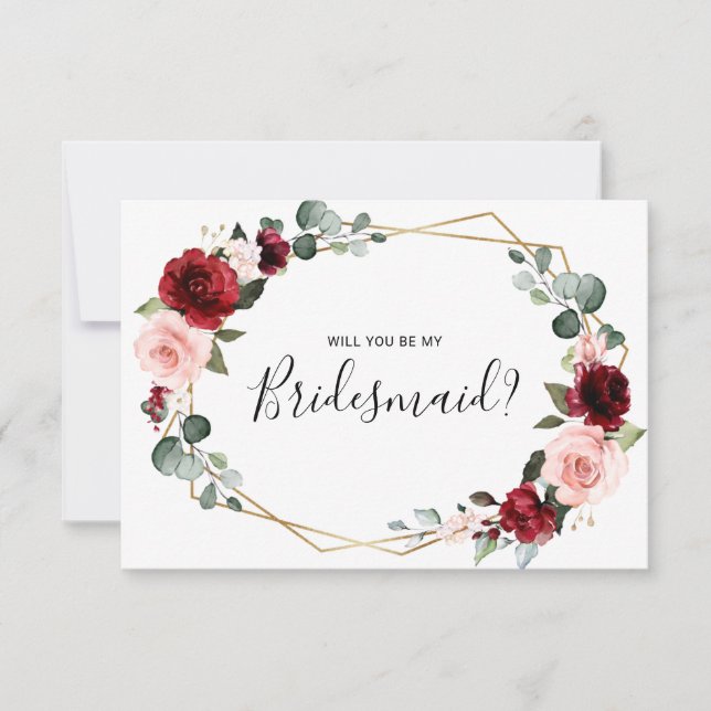 Burgundy  Geometric Bridesmaid Frieri kort (Framsida)