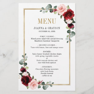 Burgundy Geometric Bröllop Menu