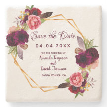 Burgundy geometric bröllop spara datum