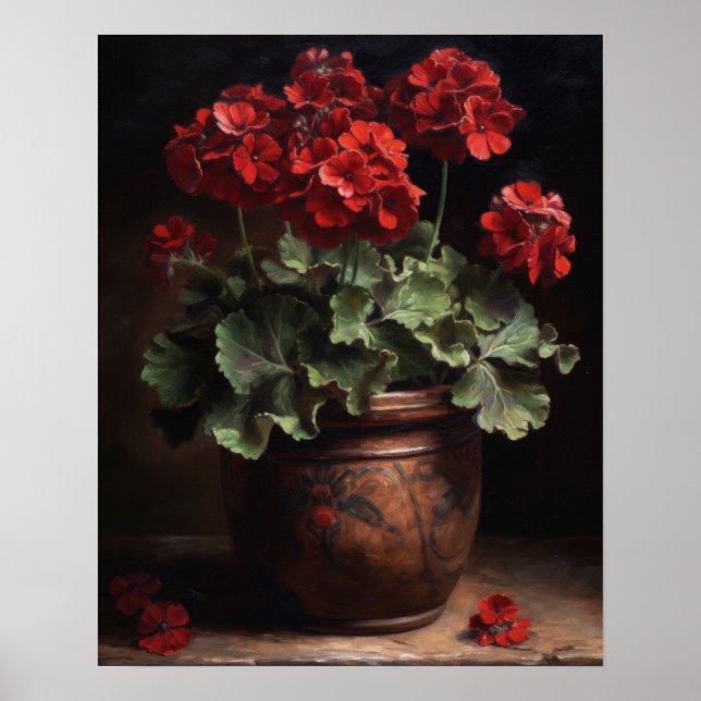 Burgundy Geranium Flowers Art Print Poster (Framsidan)