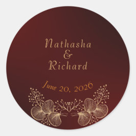 Burgundy & Gilded Floral Elegant Wedding Runt Klistermärke