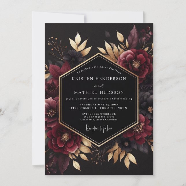 Burgundy Gilded Noir Wedding Inbjudningar (Framsida)
